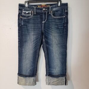 Maurices 7/8 Regular Capri Jeans Cuffed Hem Thick Stitching Cropped Denim